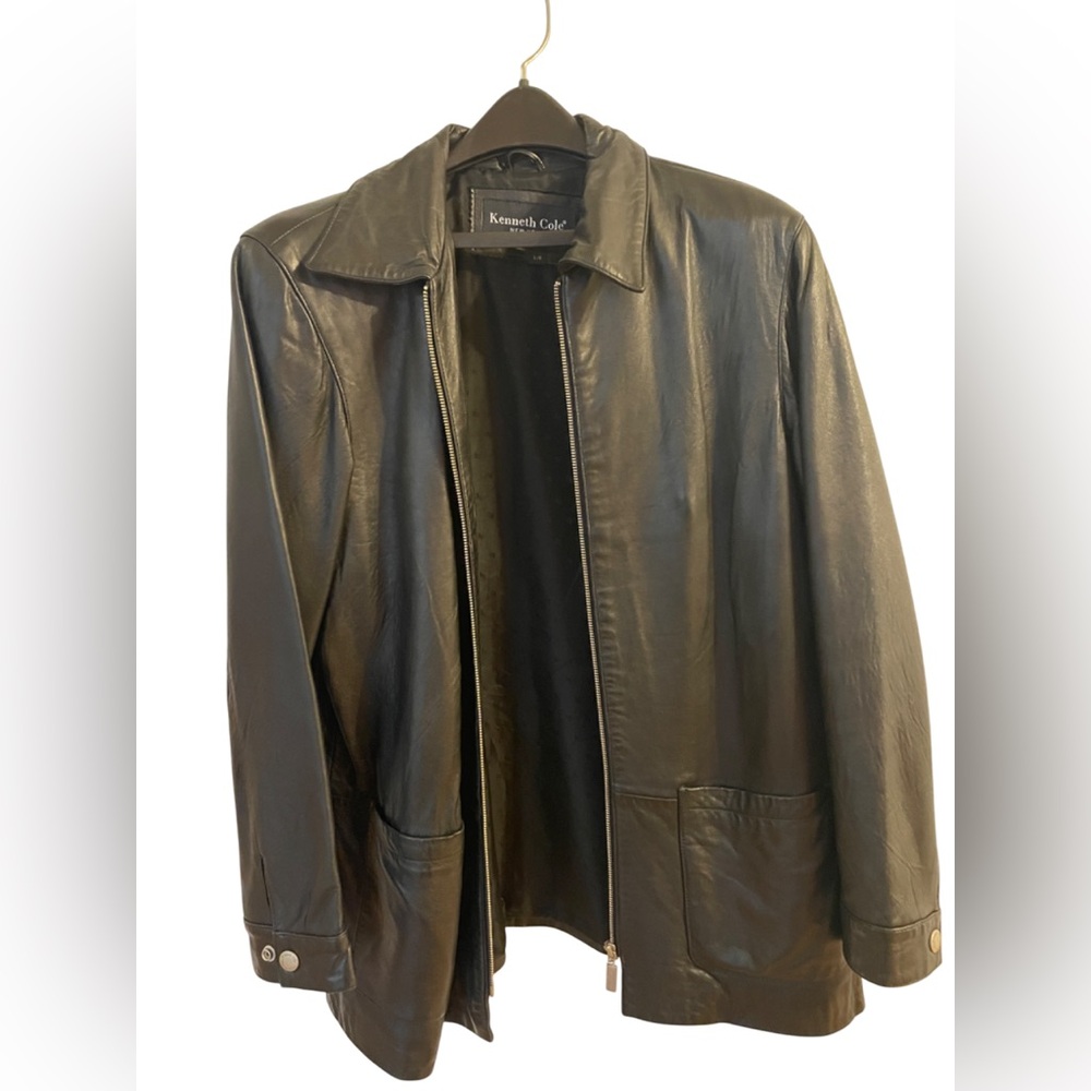 Kenneth Cole Long Leather Jacket Size L